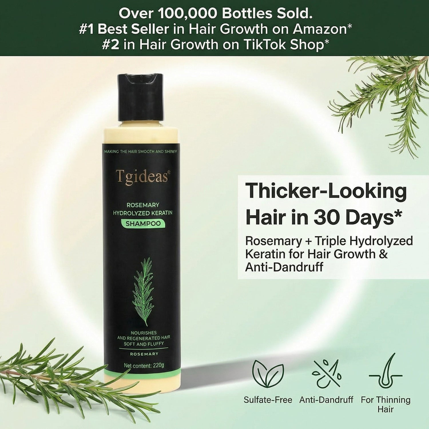 Tgideas Rosemary ShampooHair Growth & Anti-Dandruff Scalp Treatment 2 Bottles